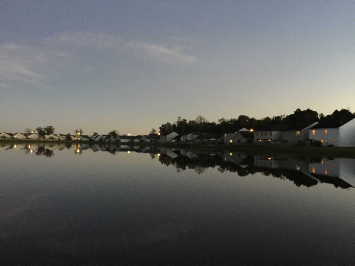 The lake from the boat ramp at sunset.